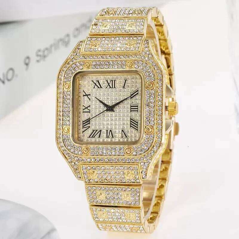 Diamond Men Women Gold Ladies Wrist Luxury Rhinestone Unisex es Female Clock 2024 New H260228
