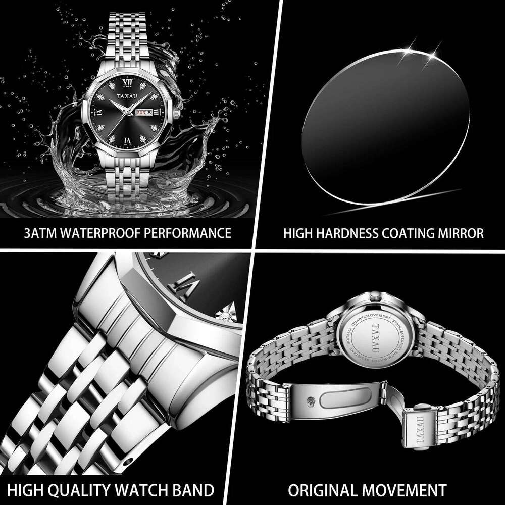 TAXAU Elegant Fashion for Women Best Selling Original Stainless Steel Dual Calendar Waterproof Quartz Ladies H260228