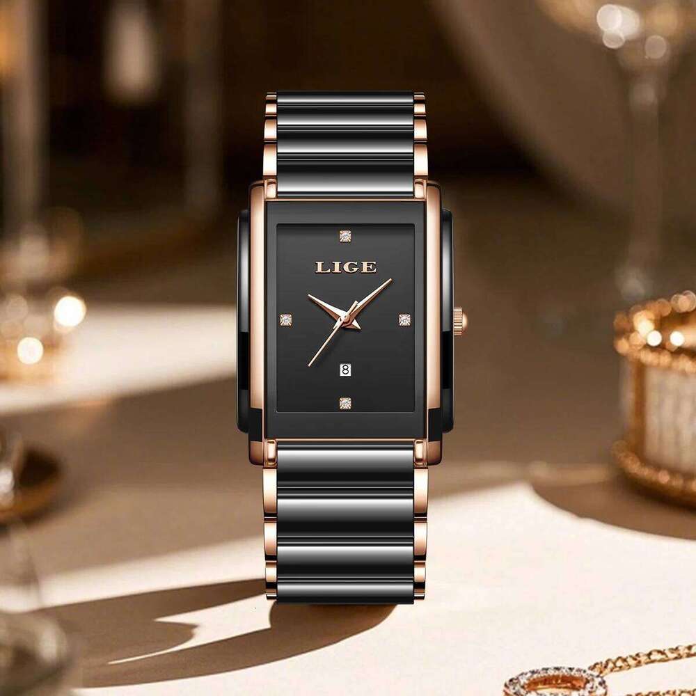 LIGE Fashion Elegant Women's Full Ceramics Strap Ladies Quartz es for Women Gifts Reloj Mujer+Box H260228