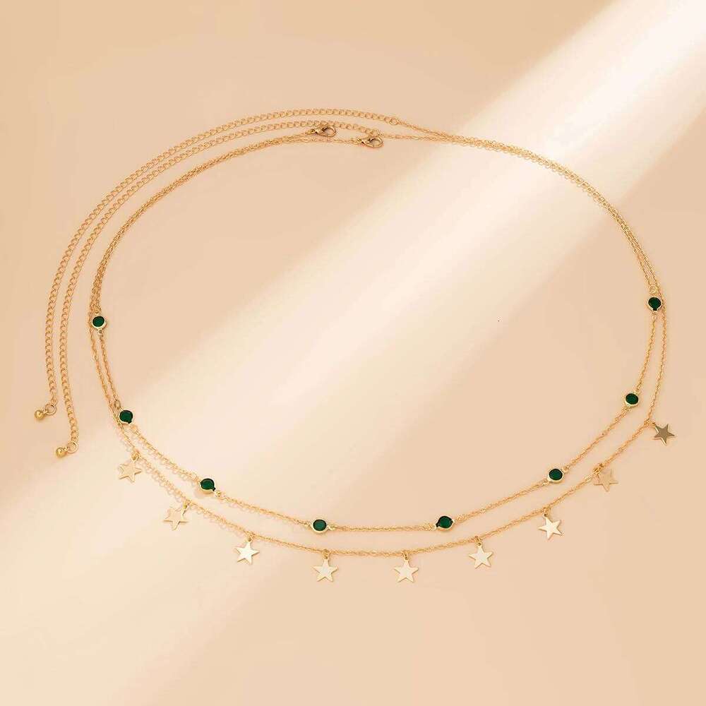 PuRui Bohemia Green Glass Rhinestone Tiny Star Pendant Charm Women Belly Waist Chain Sexy Bikini Body Jewelry Summer Beach Party H260228