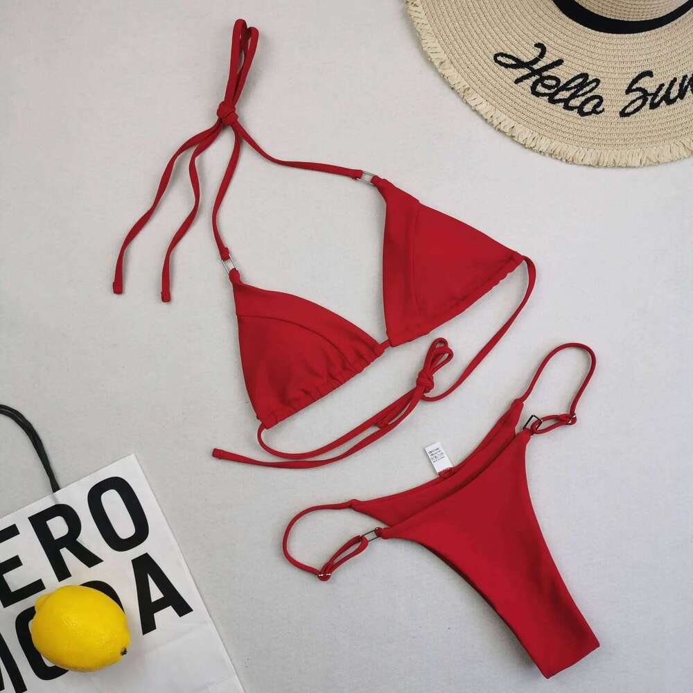 Micro Set Sexy Hanging Neck Tie Bikini Brazilian Beach Tunable Thong Swimsuit Bathing Suit Women Z260301