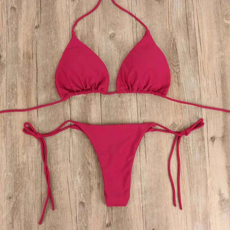 Solid Color Tie-Side G-String Set Breathtaking Bathing Suit with Feminine Bandage Design Sexy Brazilian Bikini Beachwear Z260301