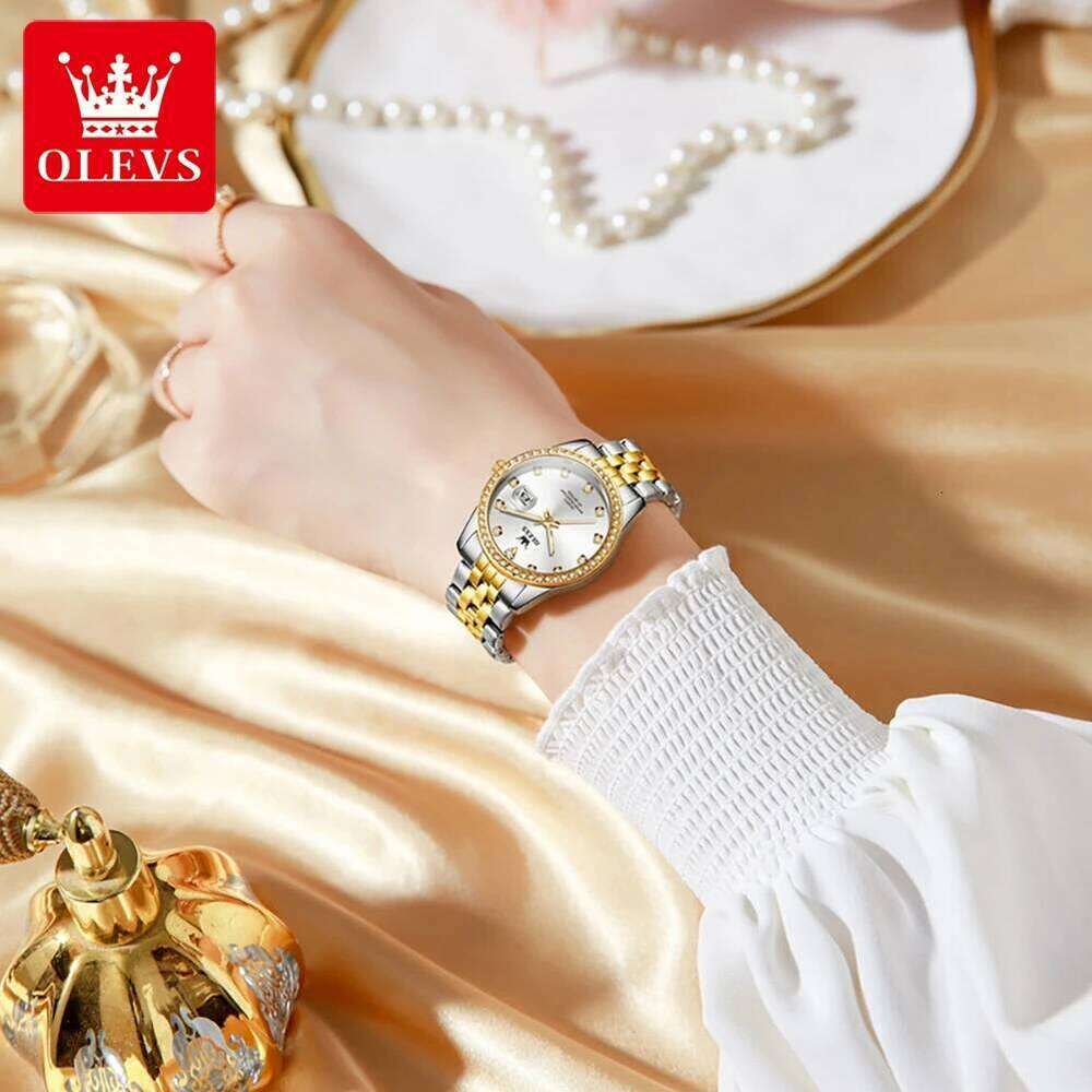 OLEVS 3629 Women Quartz band White Diamond Round-dial Wrist Calendar Luminous Function H260228