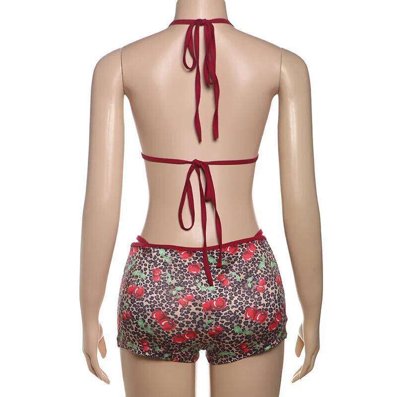 2026 Summer European American Style Women's Printed Sexy Spicy Girl Tie Up Crop Bikini Set Fashion Beach Swimwear Z260301