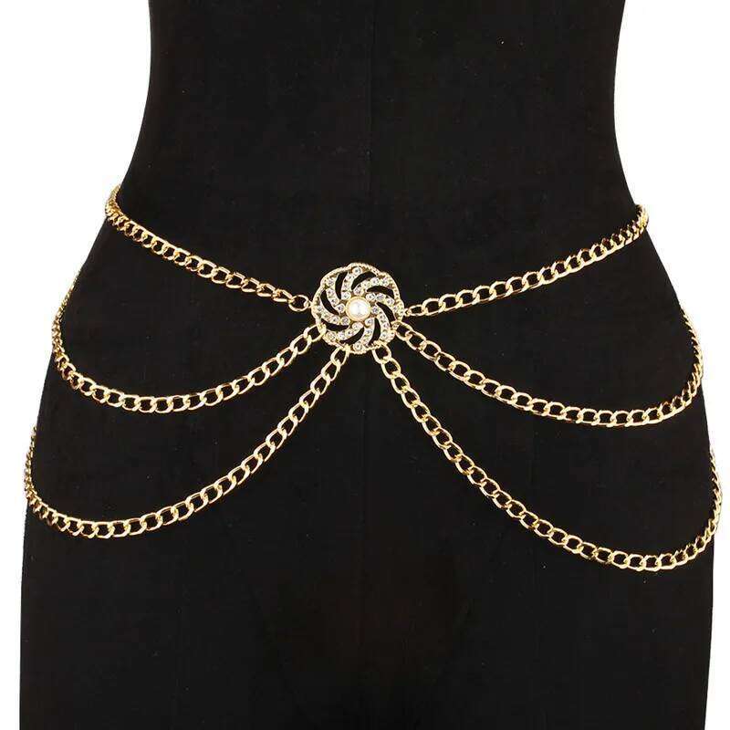 Sexy Gold Color Crystal Waistband Adjustable Length Waist Chain for Women Boho Belt Body Jewelry Summer Bikini Accessories H260228