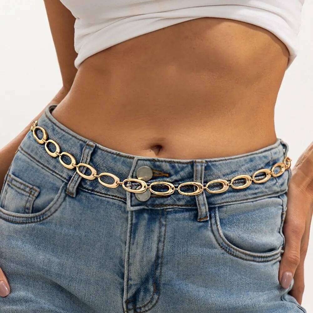 Retro Boho Punk Metal Body Irregular Elliptical Shape Minimalist Hollow Waist Chain Women Fashion H260228