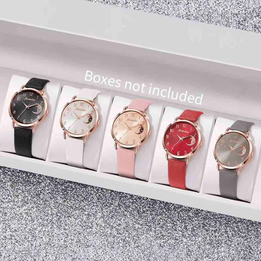 2/3/4/5PCS Fashion Moon Dial Women Quartz es Set Casual Leather Strap Wristes Reloj MujerWithout Box H260228