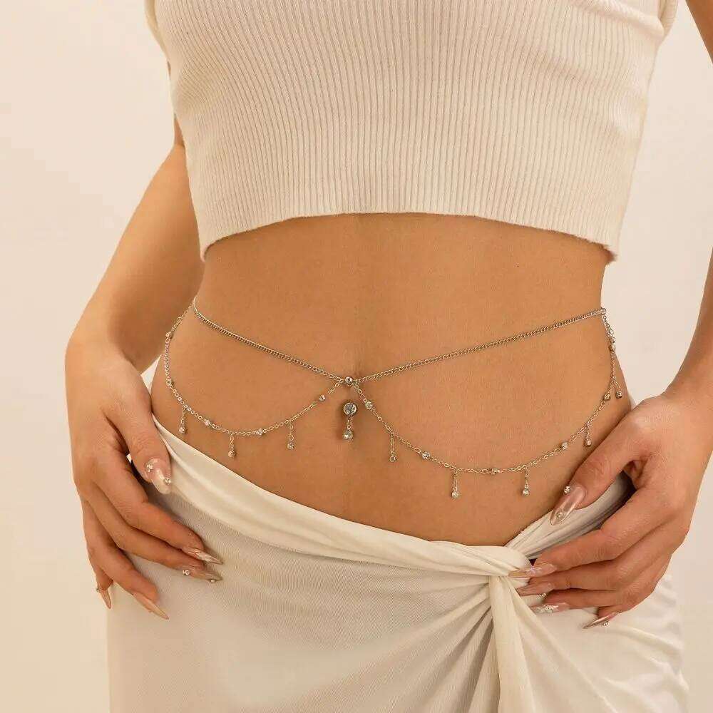 Women Minimalism Waist Metal Imitation Pearl Body Chain Double Layer Beach Bikini Jewelry Accessories Summer H260228