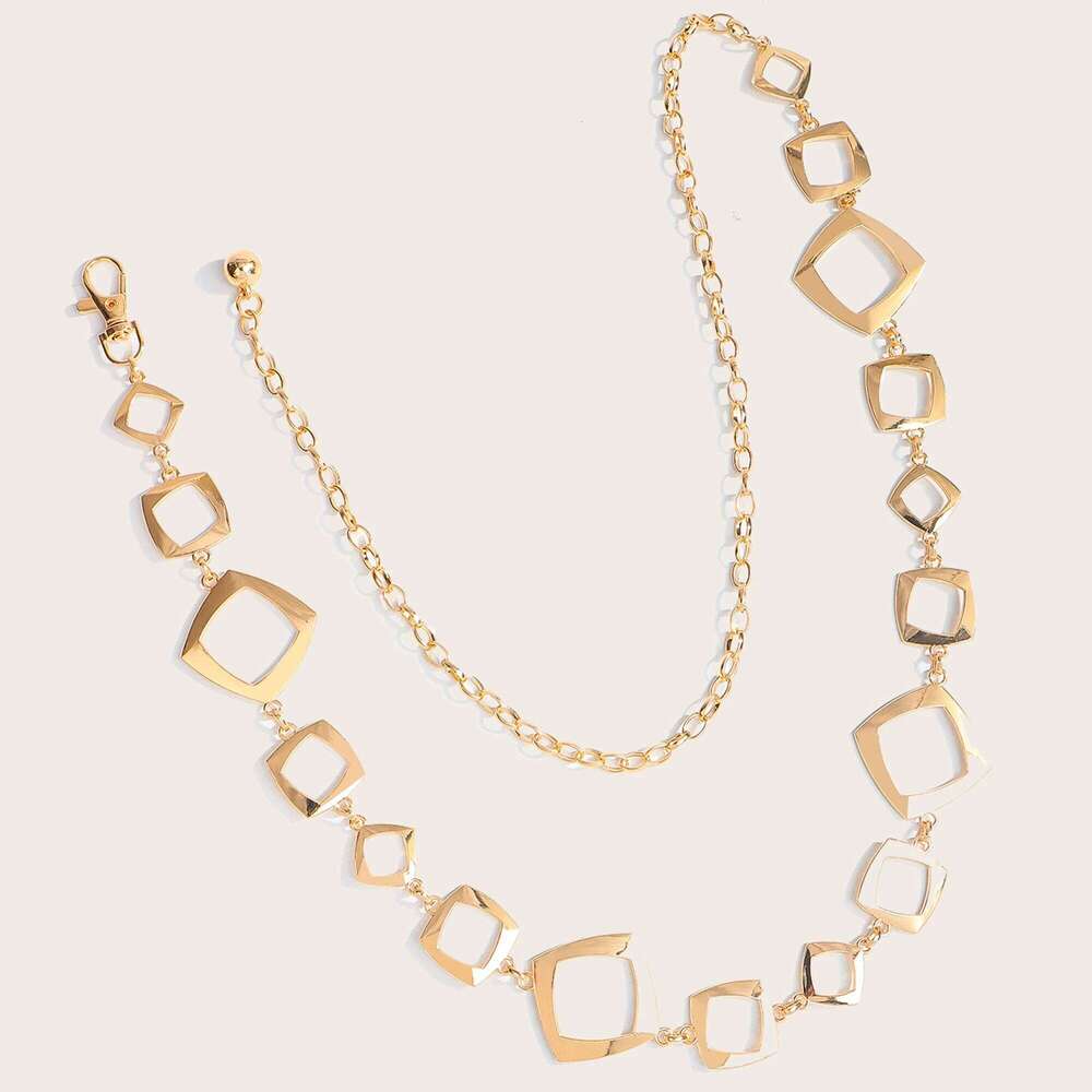 1pc Hollow Square Metal Waist Chain for Women Fashionable Versatile Belt to Wear with Pants H260228