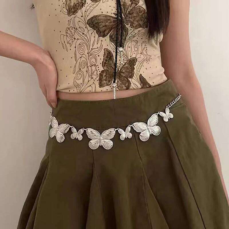 Fashion Belt Female Waist Chain Adjustable Punk Metal Butterfly Desinger Belts for Women Sweet High Quality Jewelry H260228