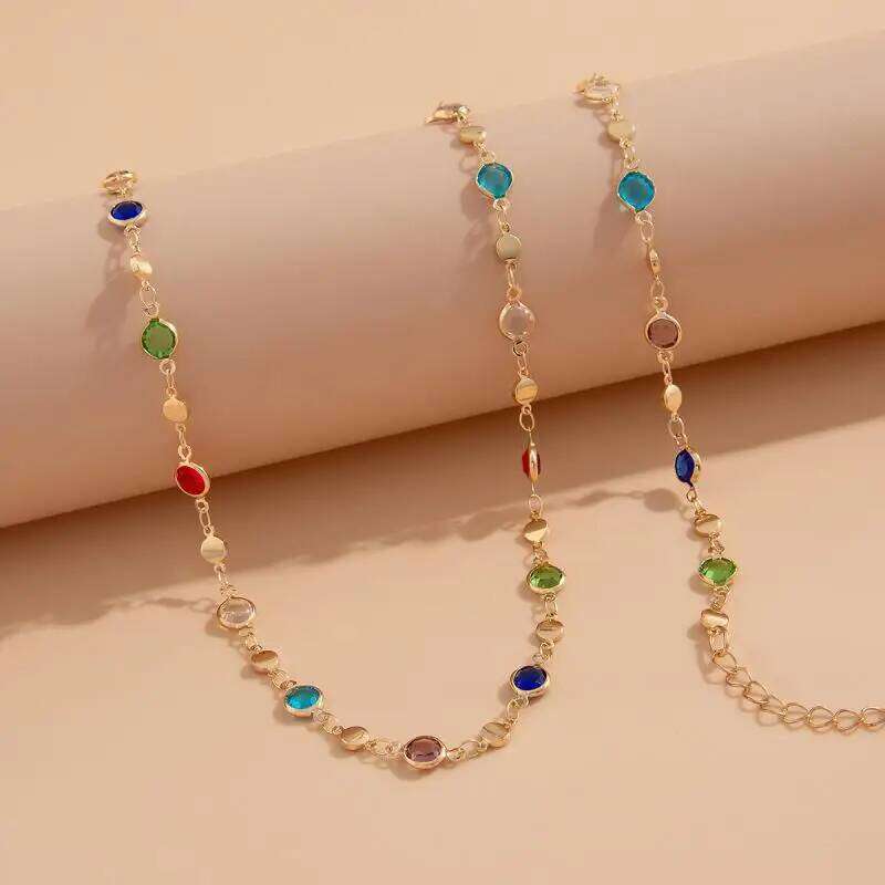 Fashion Colored Glass Crystal Waist Chain for Women Punk Summer Sexy Beach Bikini Body Jewelry Y2K Accessories H260228