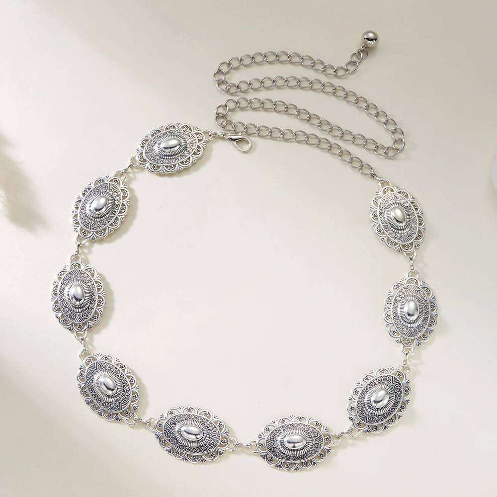 Fashion Vintage Oval Geometric Metal Waist for Women Bohemian Versatile Dress Belt Belly Chain Body Jewelry Accessories H260228