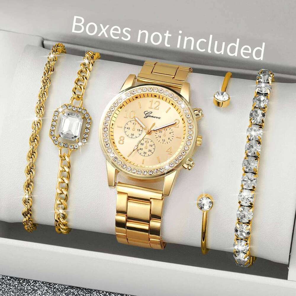 5PCS Diamond Women es Set Ladies Arabic Dial Quartz Wristes Reloj Mujer Without Box H260228