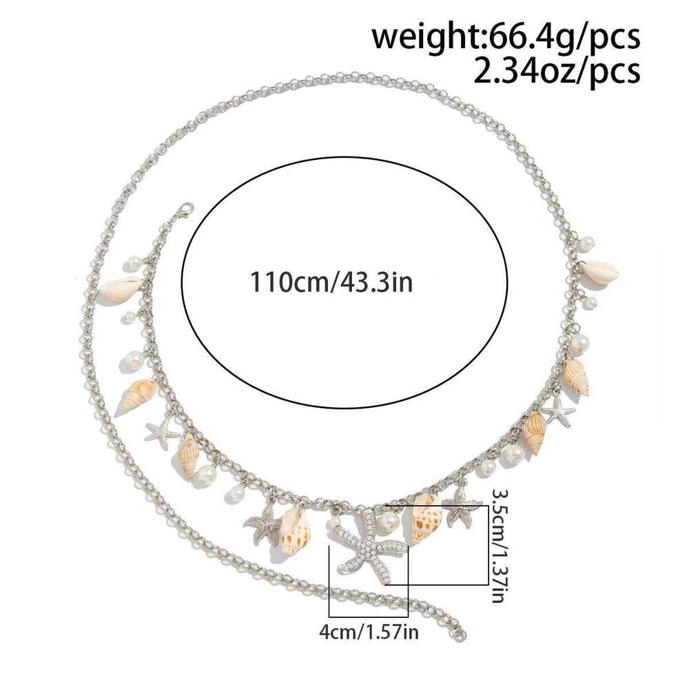 Ingemark Bohemian Starfish Conch Imitation Pearls Waist Chain Women 2025 Fashion Summer Beach Vacation Sexy Bikini Body Jewelry H260228