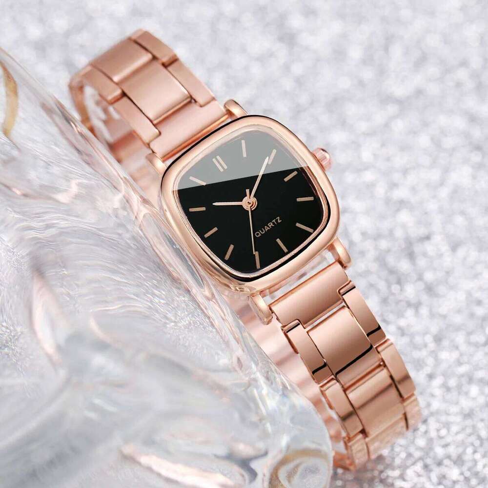 2PCS/Set Fashion Square Women es Stainless Steel Band Quartz Heart Set H260228