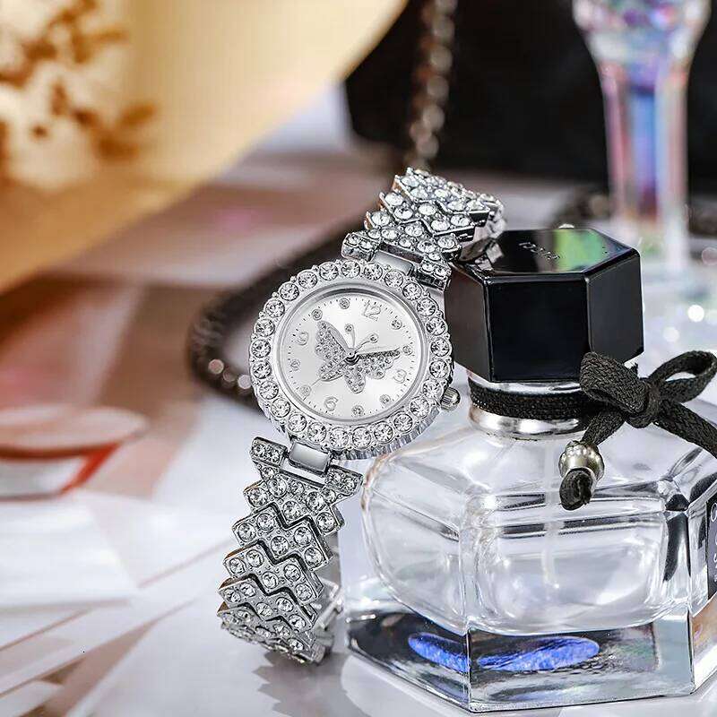 5PCS Fashion Rhinestone Butterfly Dial Women Quartz Elegant Ladies Wrist Jewelry Set Reloj MujerWithout Box H260228