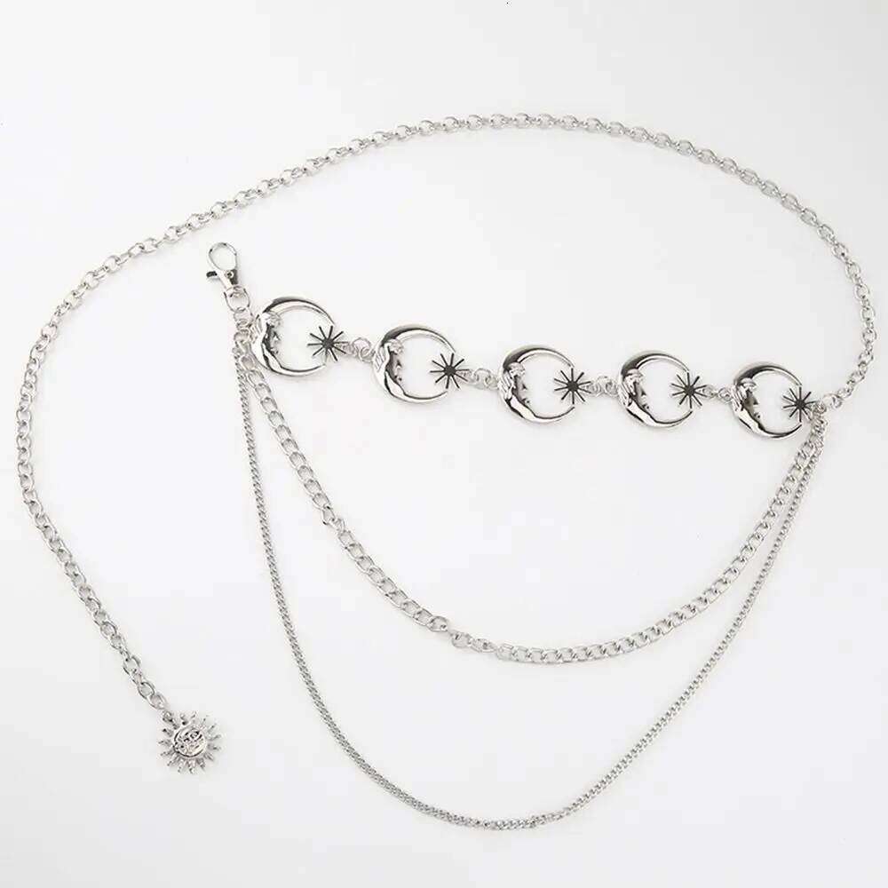 Fashion Vintage Metal Punk Waist Chain Womans Layered Belt Moon Star Waistband Dress Cummerbands H260228