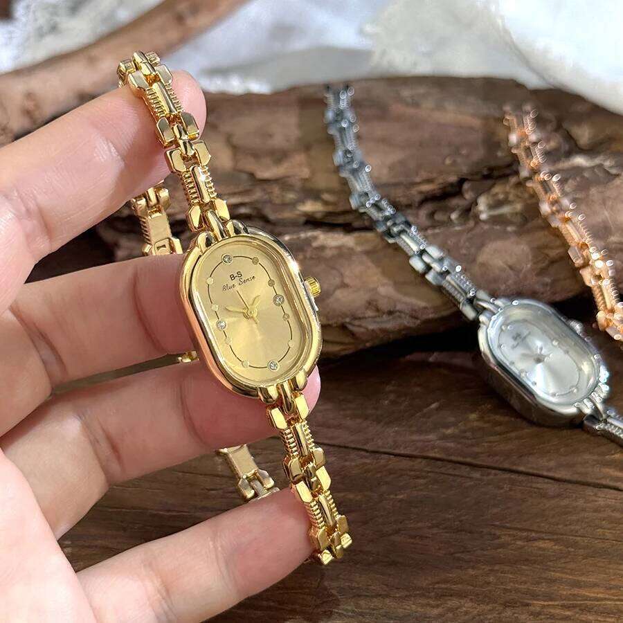 Ladies Vintage Luxury Quartz Elongated Alloy Thin Track Shape Case Elegant Lady Commuter Versatile Ellipse H260228