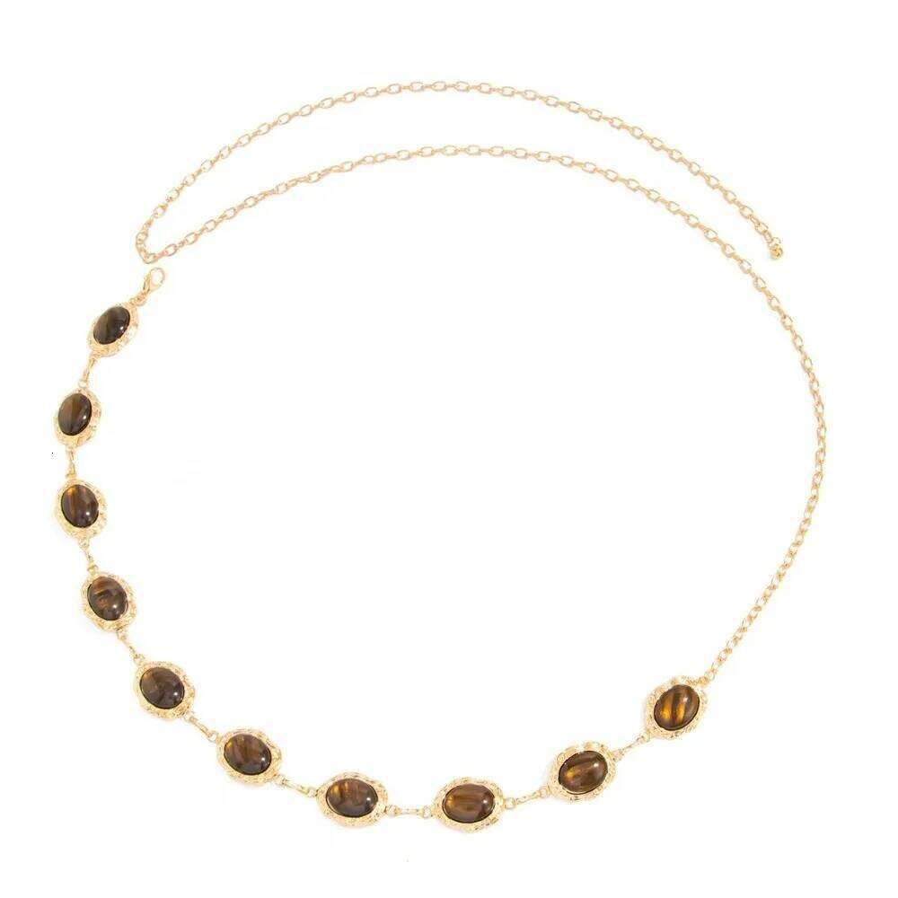 New Retro Resin Cat Eye Gemstone Metal Adjustable Temperament Waist Belt Body Chain For Women H260228