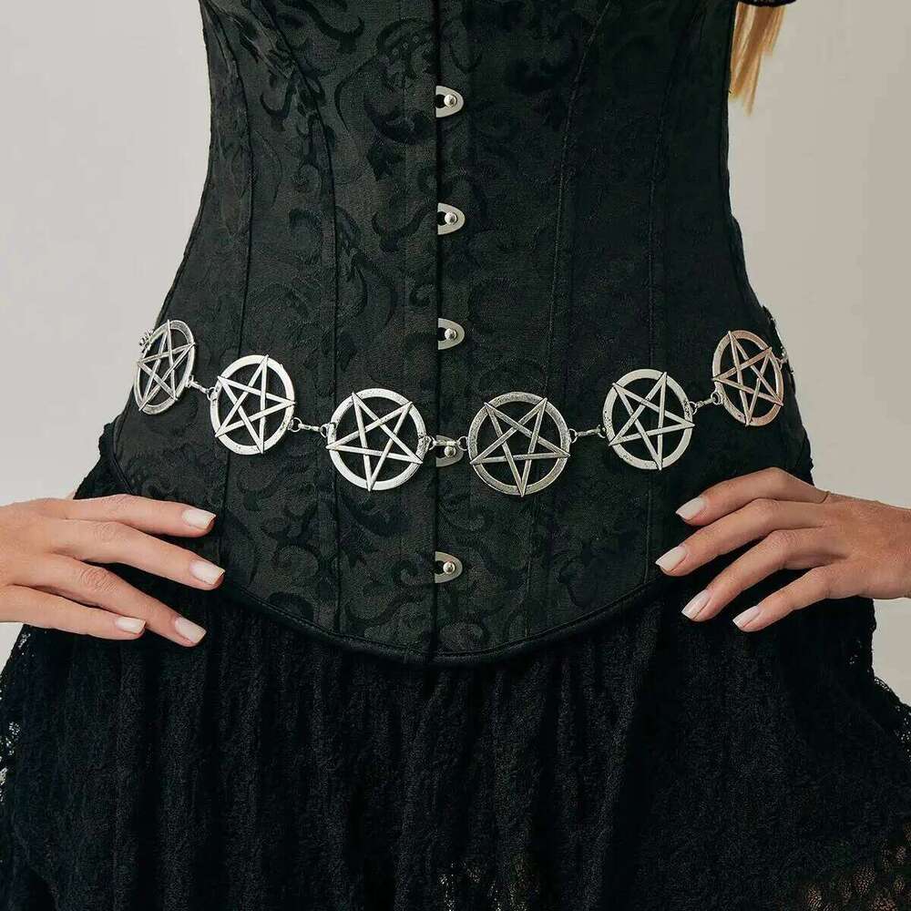 Salircon Punk Hollowout Metal Pentagram Waist Belly Chain for Women Vintage Creative Sliver Color Belt Body Jewelry Female Gift H260228