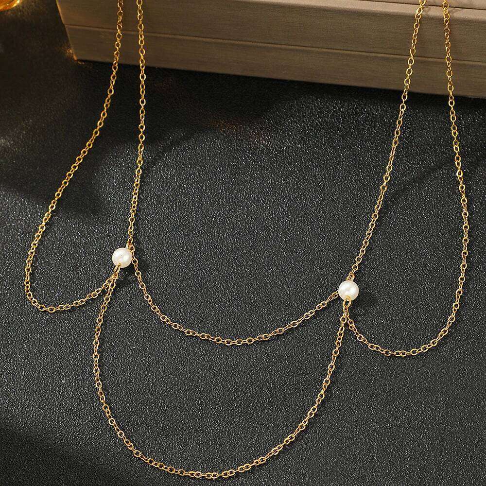 Stainless Steel Simple and Delicate Hanging White Imitation Pearl Design Fashion Body Chain For Women Jewelry Gifts H260228