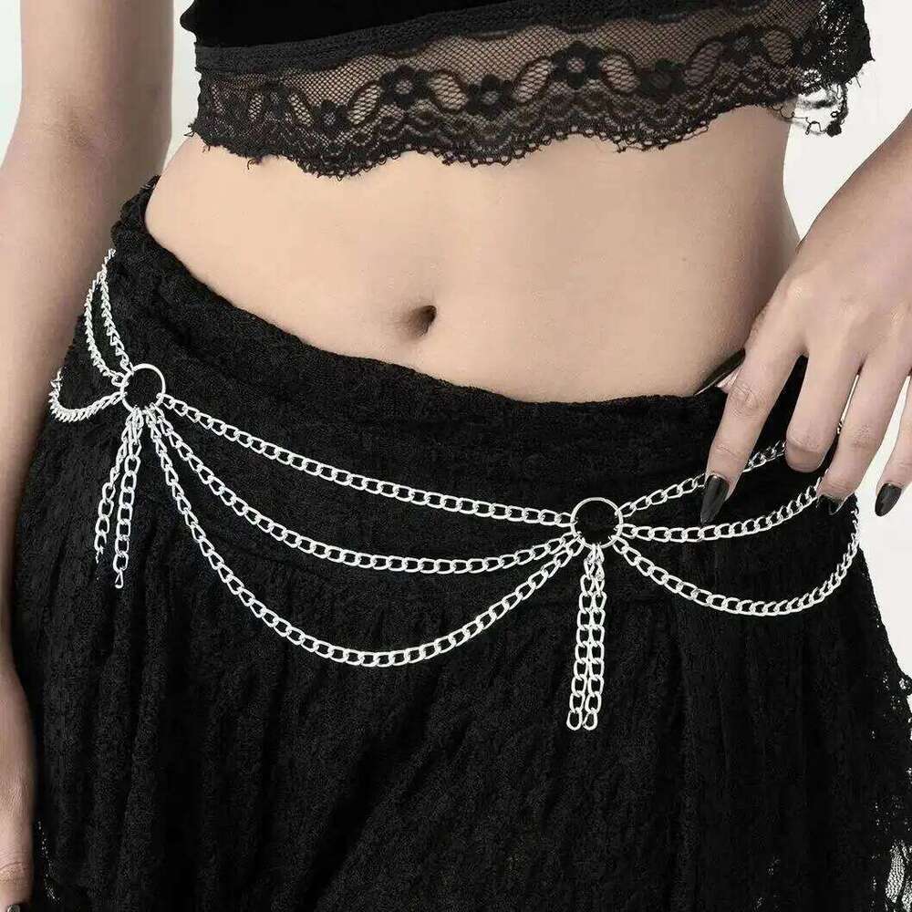 IngeSight.Z HipHop Punk Multilayer Silver Color Tassel Chain Waist Belt Women Trend Metal Waistband Clothing Jewelry Accessories H260228