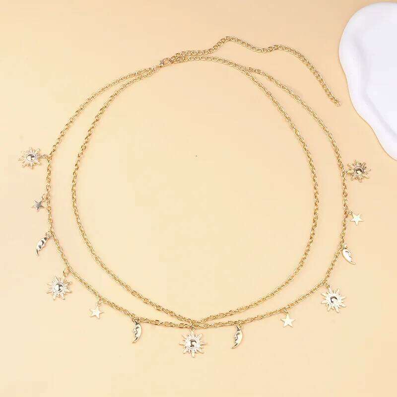 Personality Double-deck Retro Style Sun Moon Stars Tassels Alloy Waist Ladies' Body Chain Jewelry H260228