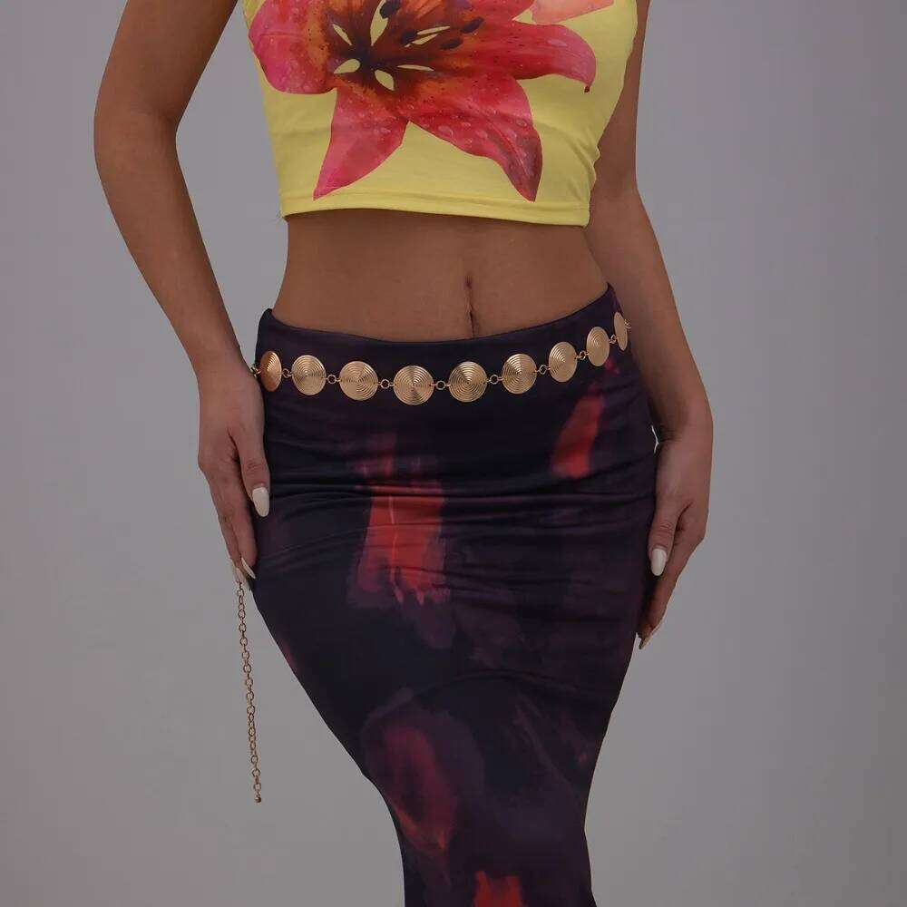 Fashion Simple Geometric Circular Plate Spiral Pattern Metal Waist Body Chain for Women Summer Beach Sexy Bikinis Jewelry H260228