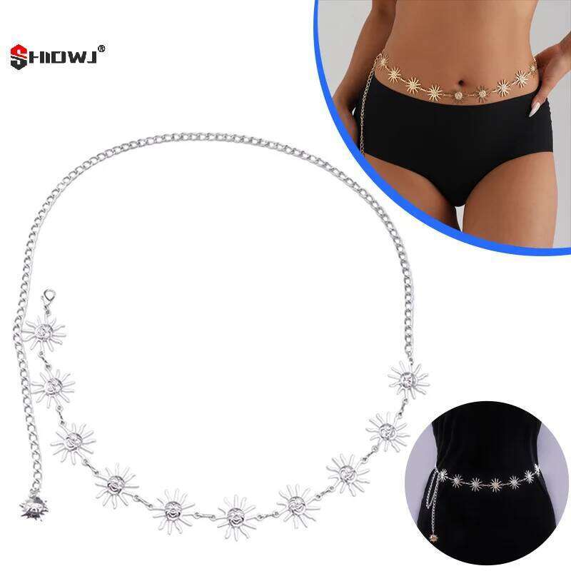 Vintage Smiling Sun Adjustable Belt Y2K Metal Belly Waist Chain for Women Girls Hip Hop Dress Skirt Waistband Body Chains Gifts H260228