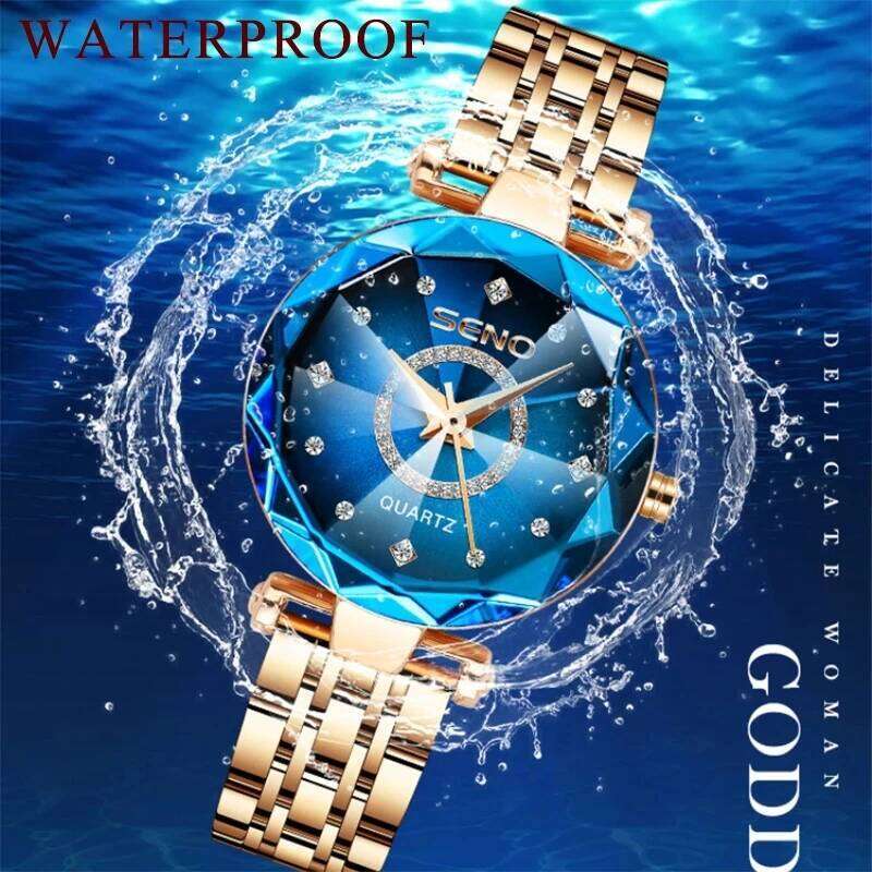 SENO Ocean Star Crystal 2025 Top Brand Luxury Rose Gold Women For Ladies Wrist Relogio Feminino H260228