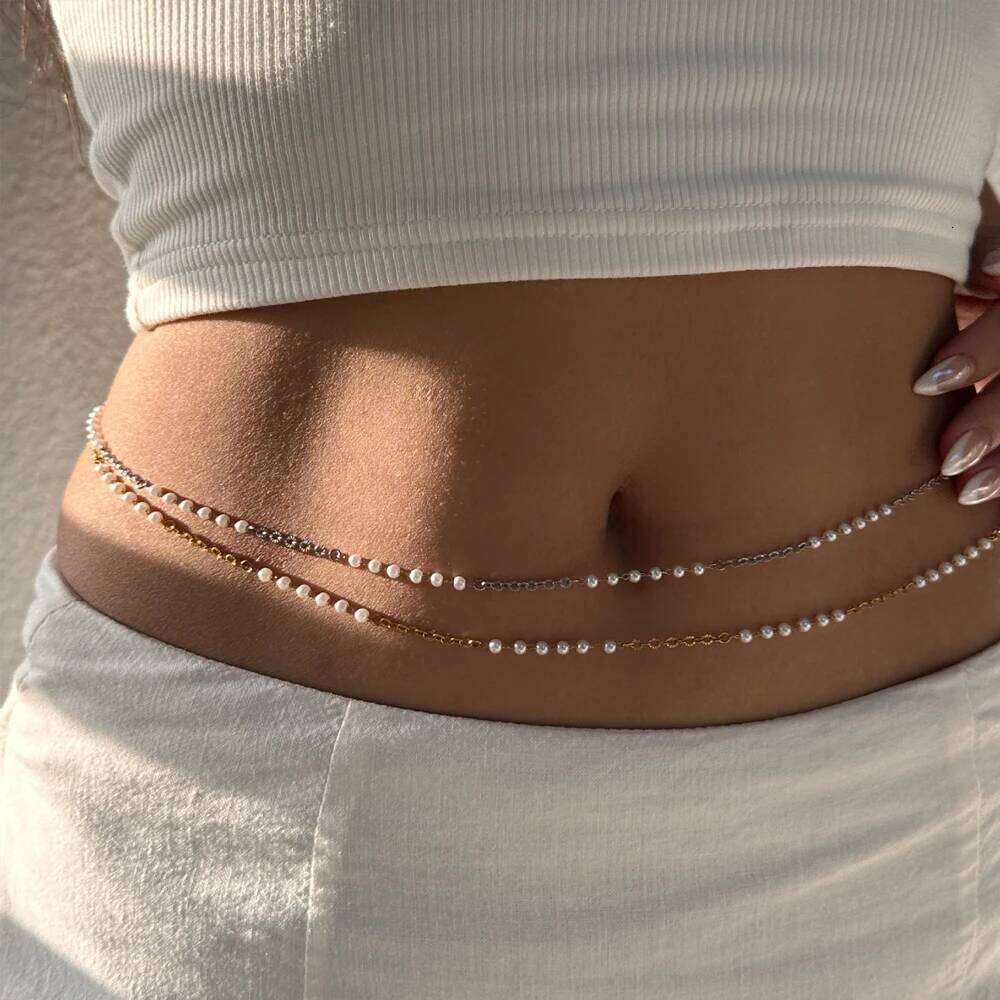 ENFASHION Waist Imitation Pearl Belly Chain For Women's Stainless steel 18K Gold Plated Hight Street Jewelry O250009 H260228