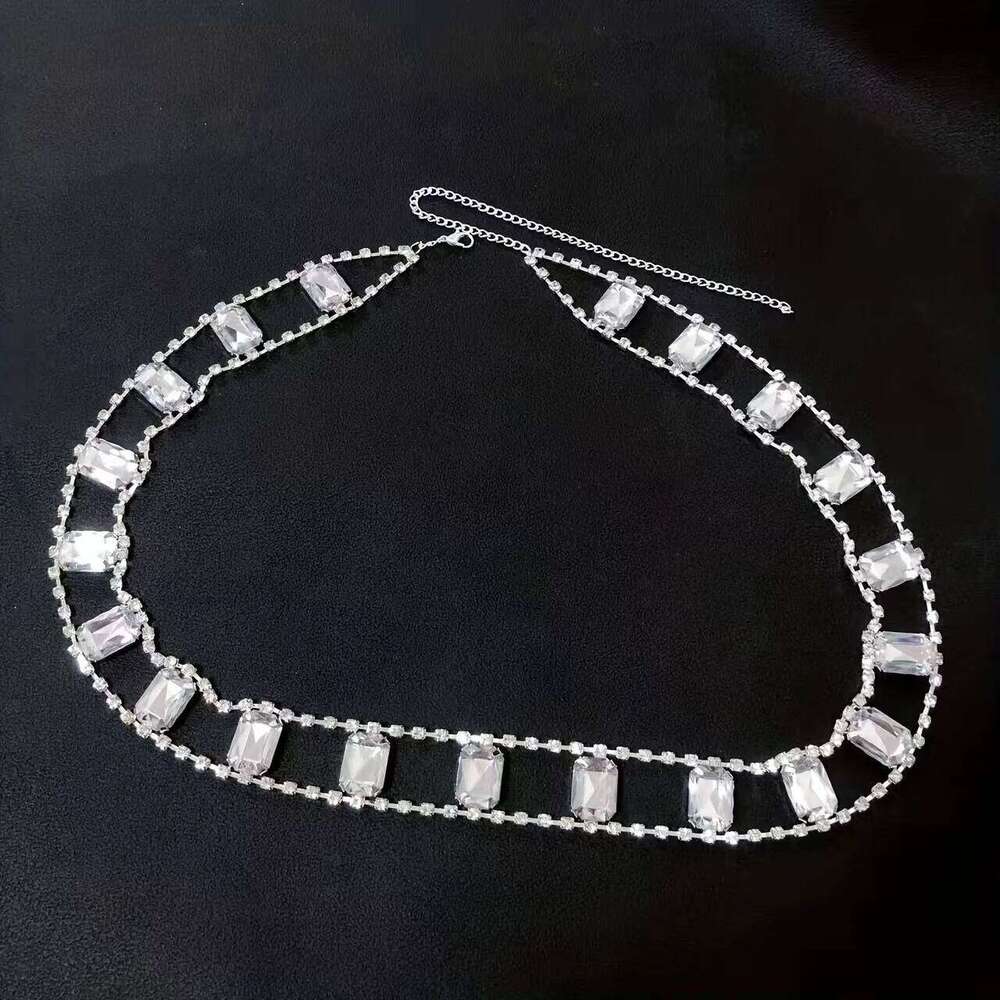 Hot selling simple and fashionable shiny large glass pendant waist chain, women's sexy super sparkling rhinestone body chain acc H260228