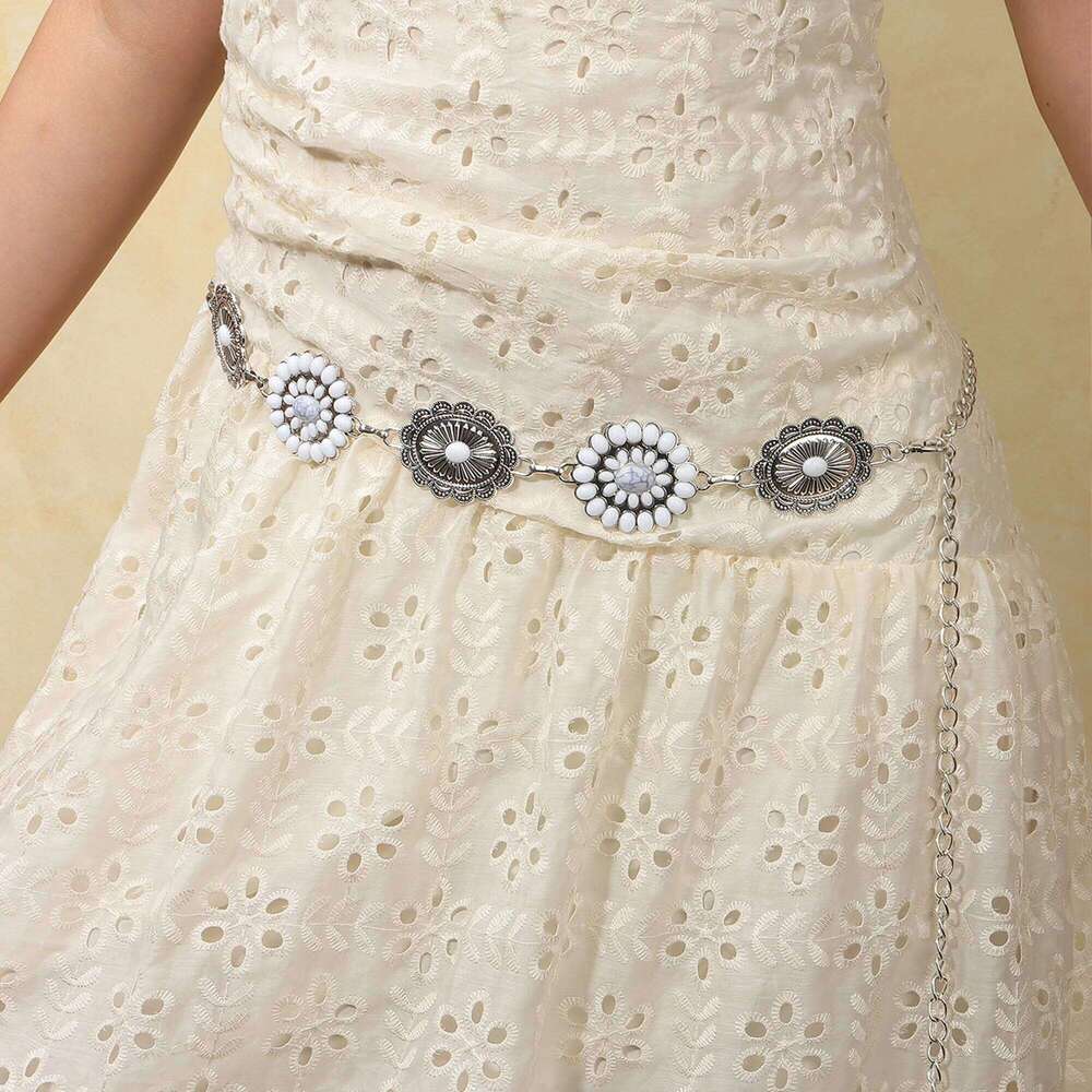 1 Piece Vintage Floral Metal Waist Chain for Women Fashionable Trendy Dress Versatile H260228