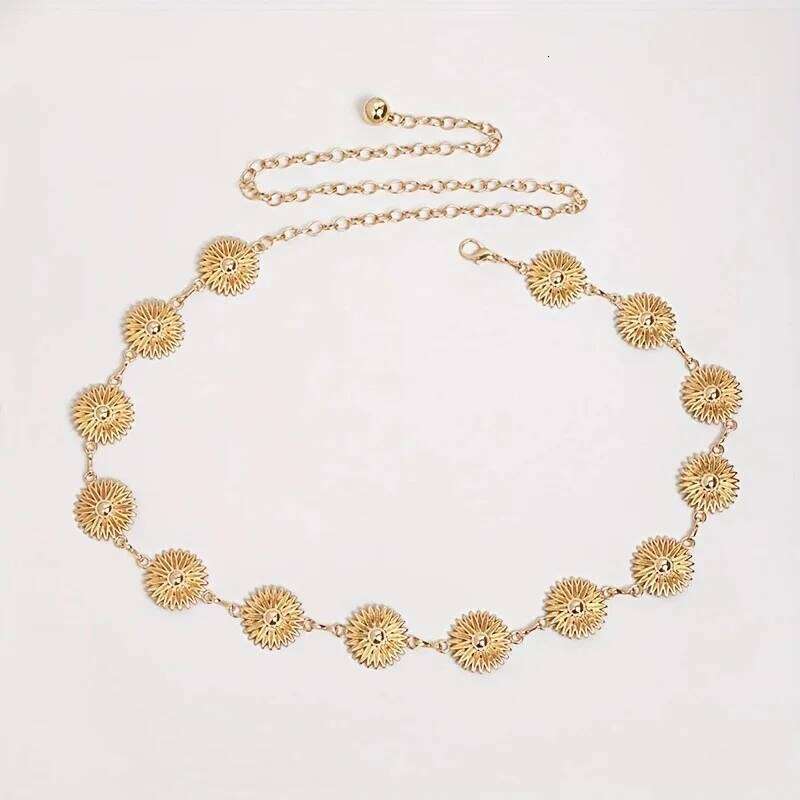 Boho Hollow Out Daisy Flower Belts Metal Waist Chain Vintage Adjustable Body Jewelry Dress Waistband for Women Girls H260228