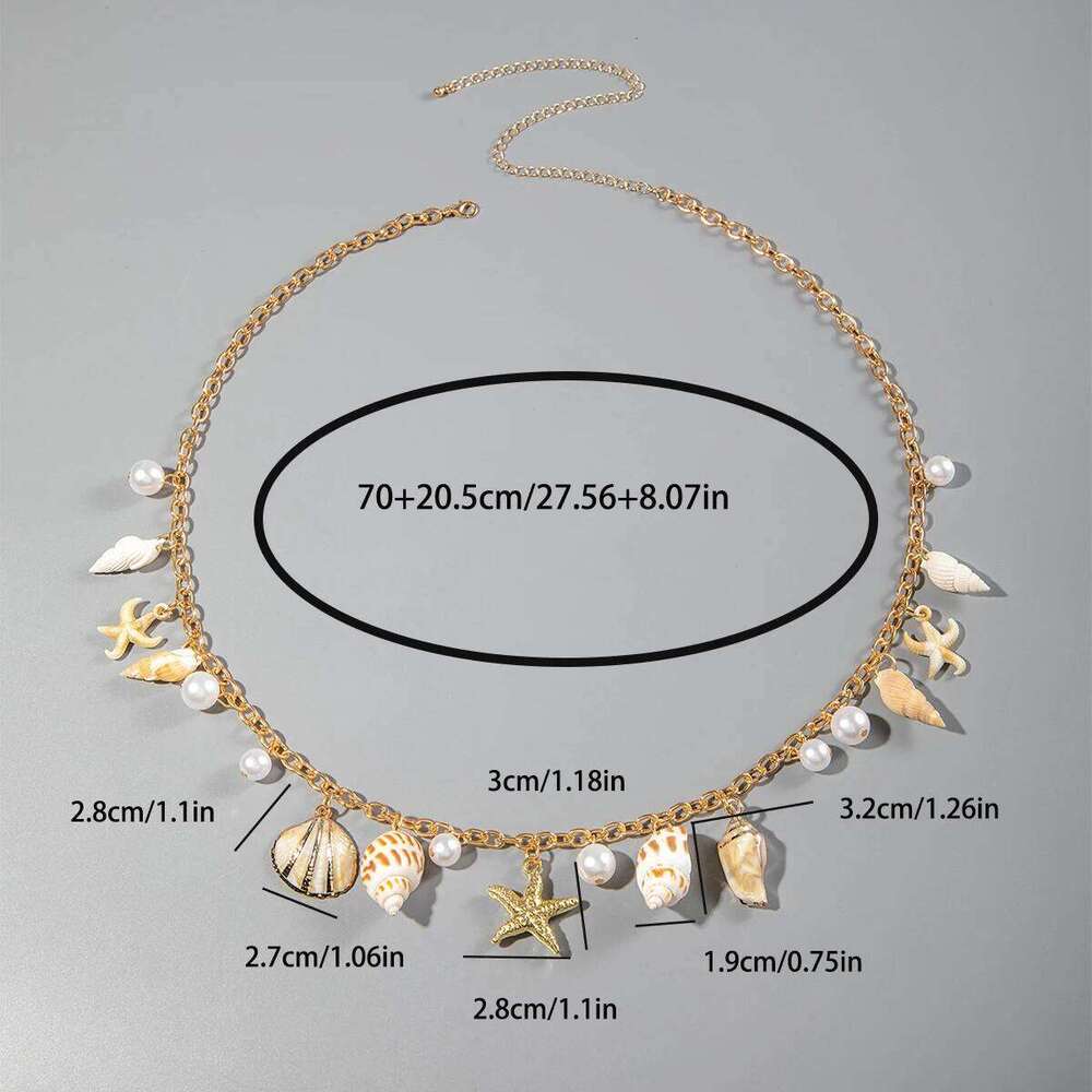 Docona Bohemian Sea Star Conch Waist Women Summer Beach Party Shell Imitation Pearl Body Chain Holiday Accessories H260228