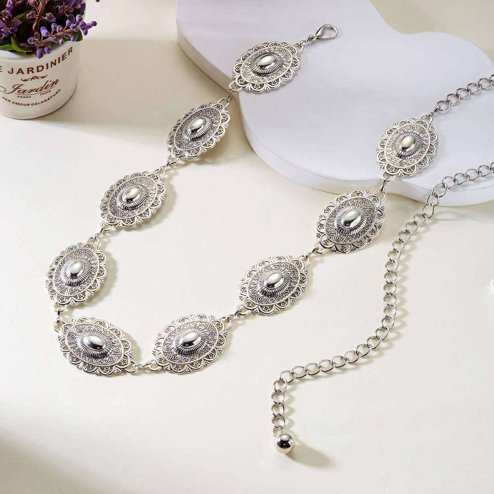 Fashion Vintage Oval Geometric Metal Waist for Women Bohemian Versatile Dress Belt Belly Chain Body Jewelry Accessories H260228