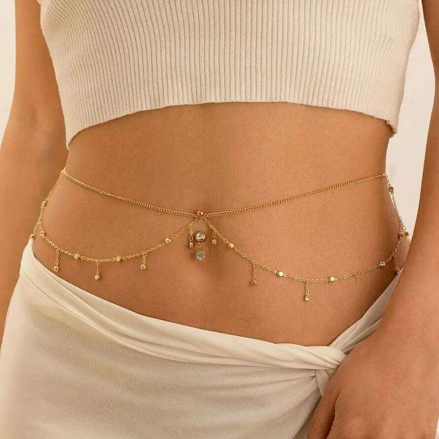 Ingemark Simple Boho Metal Geometry Pendant Waist Belt Chain for Women Sexy Belly Body New Jewelry Bikini Summer Accessories H260228