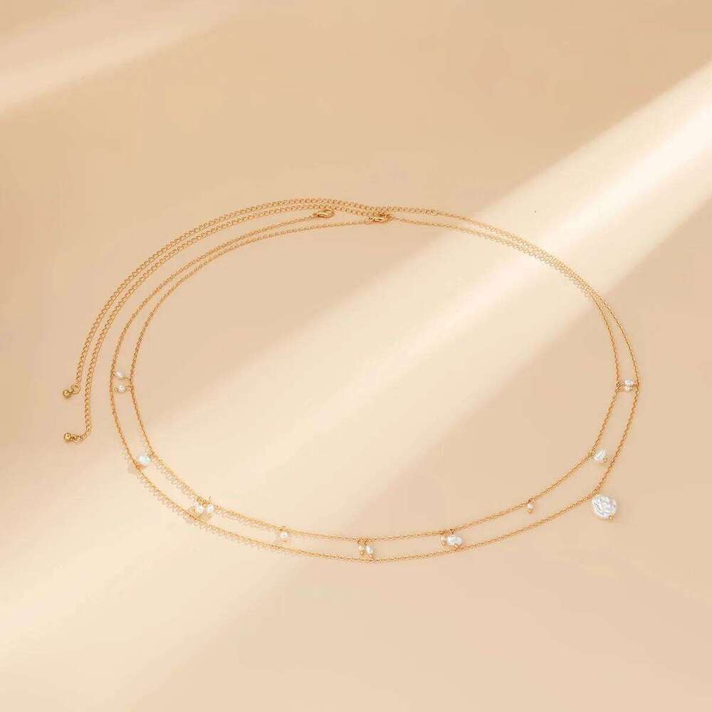 Minimalist Style Imitation Pearl Fashionable Body Jewelry Women's Corn Grain Beach Waist Chain H260228