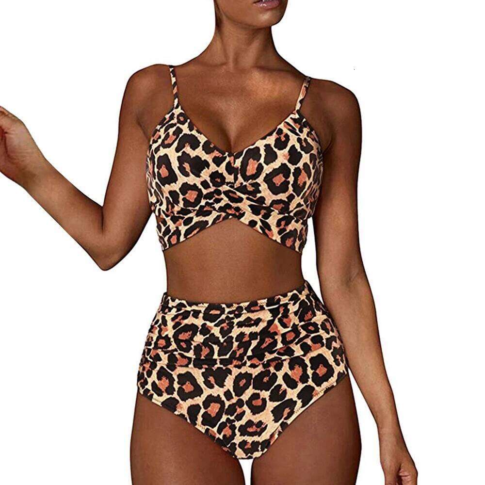 Hot 12 Colors Women Slim Bikini Sets High Waisted Sexy Swimwear 2 Pieces 2025 Solid/Floral Ruched Brazilian Swimsuit Cross Front Z260301
