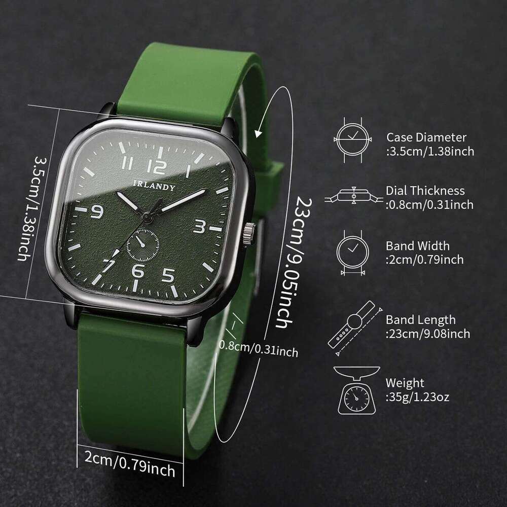 5PCS/Set Women Quartz Fashion Square Arabic Dial Ladies Casual Silicone Strap Wrist s Set Reloj Without Box H260228