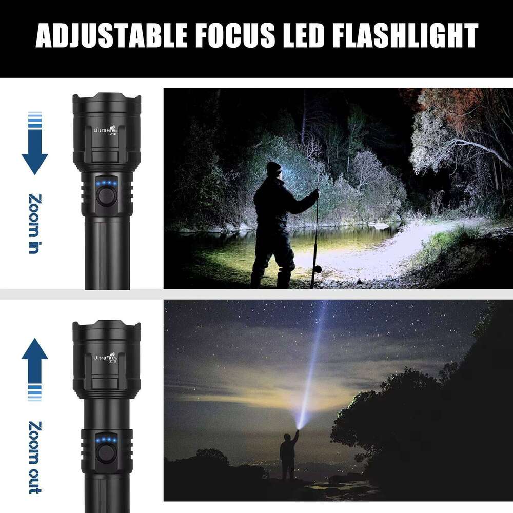 1500LM Portable Rechargeable LED Flashlights,Multi-functional With Focusing Mirror Light,Camping Fishing Emergency Zoom Lantern Z260301