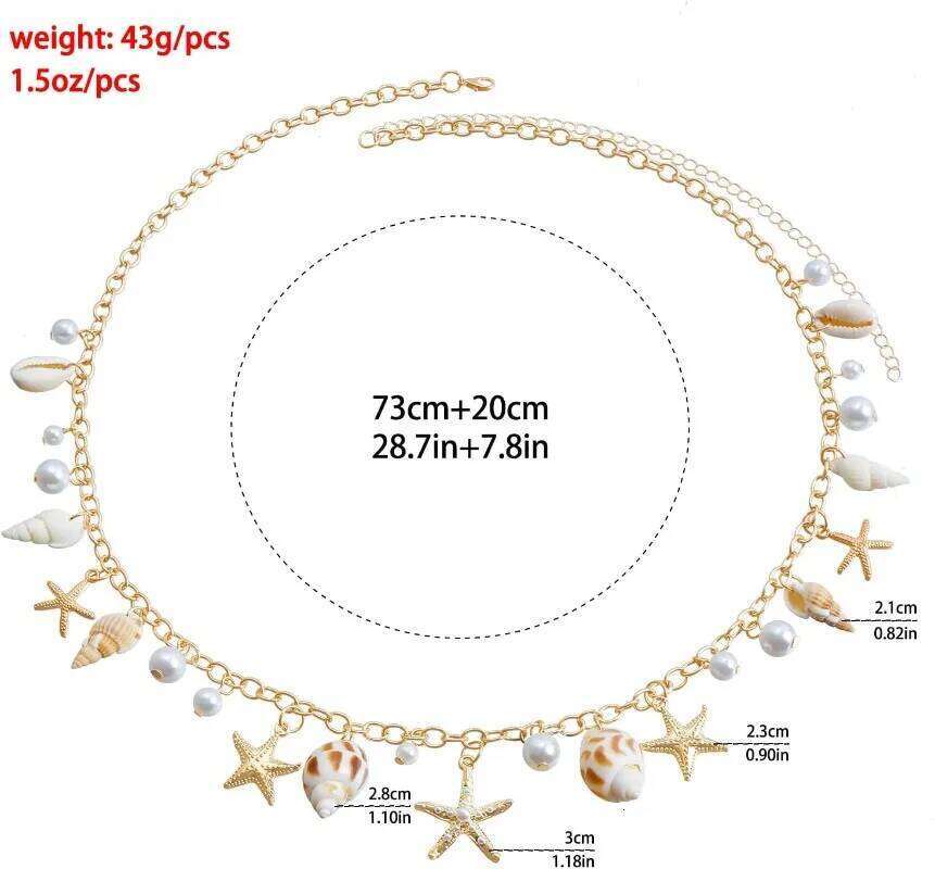 Seashell for Women Boho Conch Pearl Starfish Chains Waist Summer Beach Body Jewelry H260228