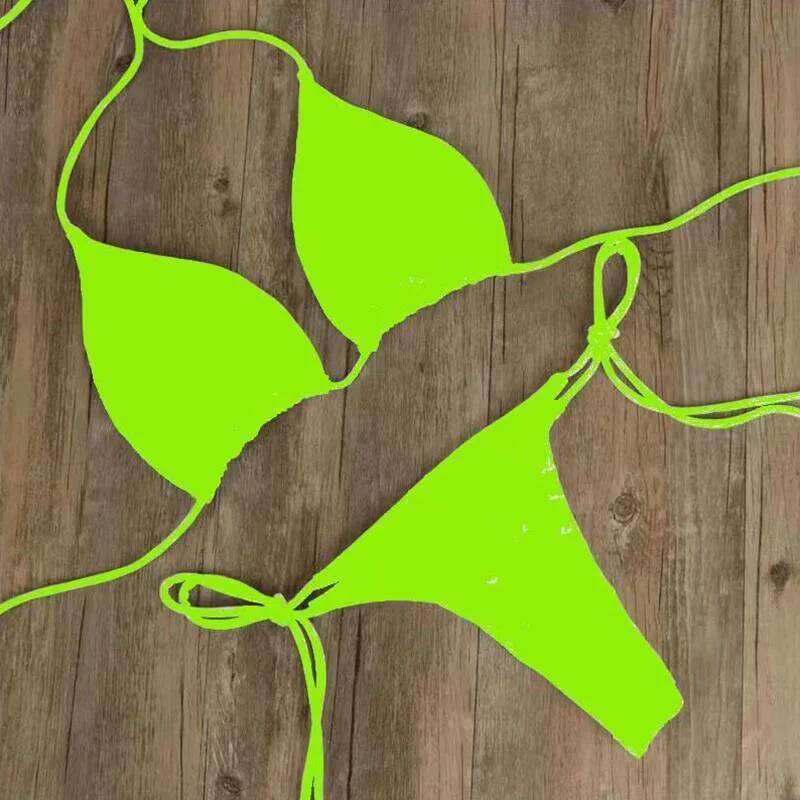 Solid Color Tie-Side G-String Set Breathtaking Bathing Suit with Feminine Bandage Design Sexy Brazilian Bikini Beachwear Z260301