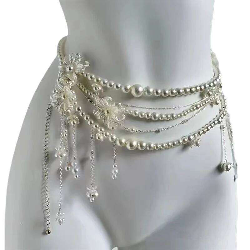 Elegant Pearl Waist Chain with Multi-Layer Flower Tassel; Unique Gift for Women and Girls H260228