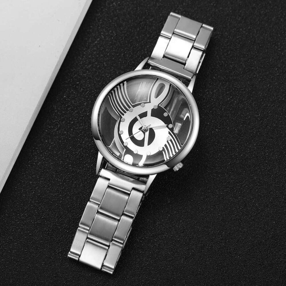 Fashion Musical Note Dial Women es Silver Color Strap Ladies Quartz Wrist Reloj Mujer Girls Clock Gift Without Box H260228
