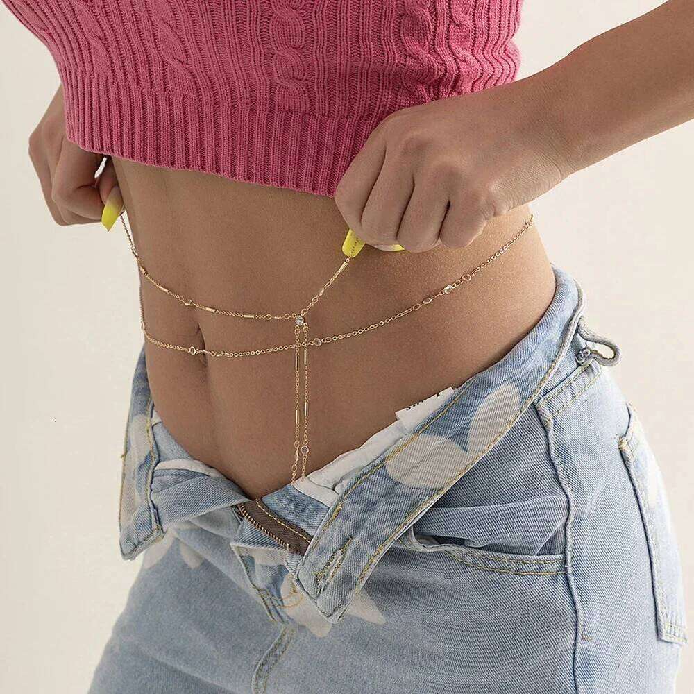 Women Streetwear Vintage Thin Link Double Layer Waist Chain Belt Sexy Summer Female Fashion Body Jewelry H260228
