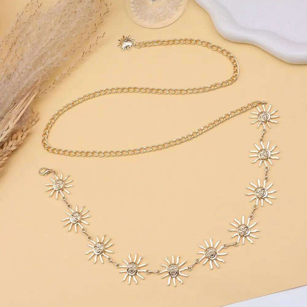 Fashion Sun Moon Stars Tassels Punk Waist Chain Retro Vintage Alloy Waistband Hip Hop Dress Cummerbands For Women H260228