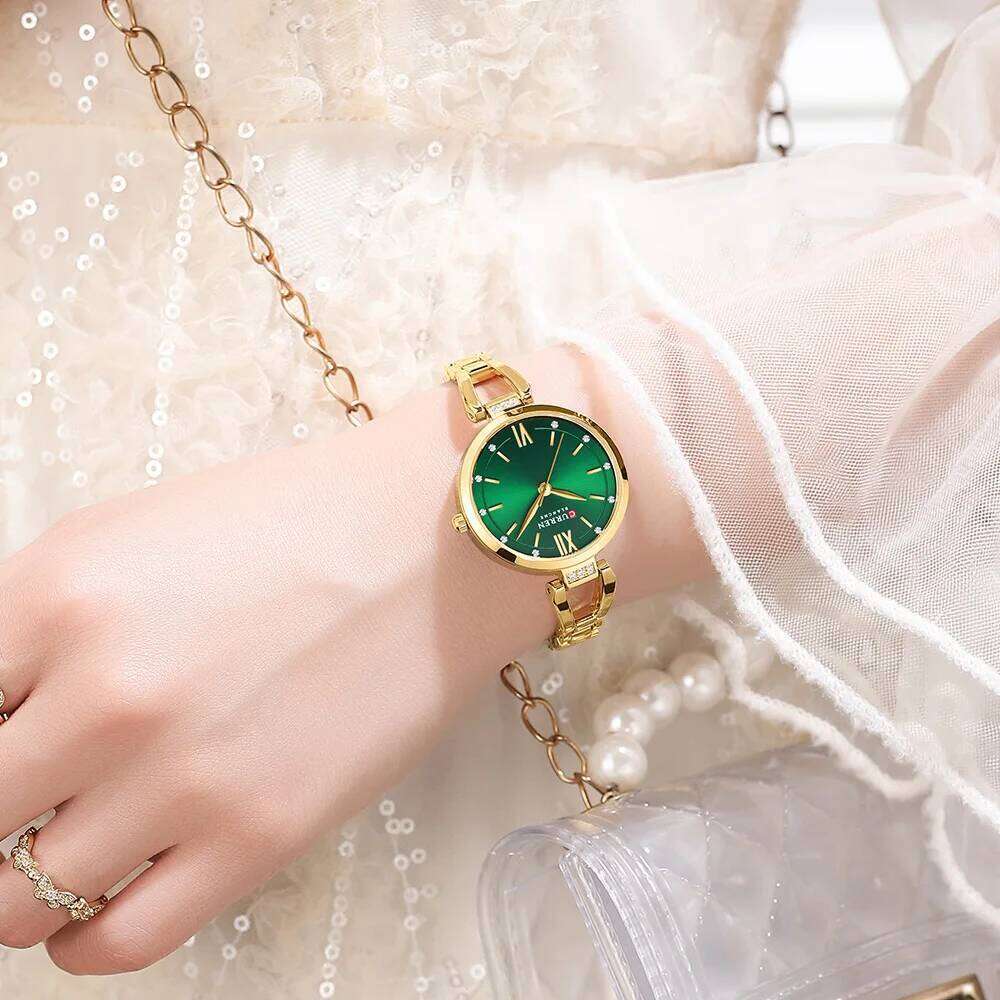 CURREN Luxury Hight Quality Quartz Fashion Charming Rhinestones Stainless Steel Band Women's Wristes H260228