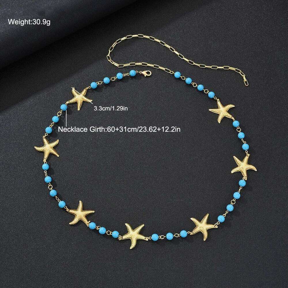 Bohemian Turquoise Starfish Waist for Women Trendy Temperament Gold Color Belly Chain Summer Beach Bikini Body Jewelry New H260228