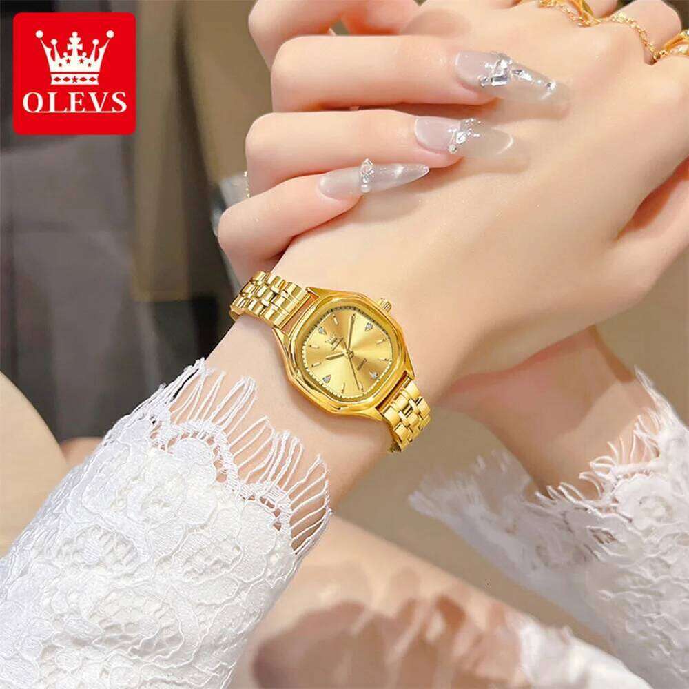 OLEVS 5888 Gold Stainless steel Diamond Square Dial Vintage Fashion Quartz for Women H260228